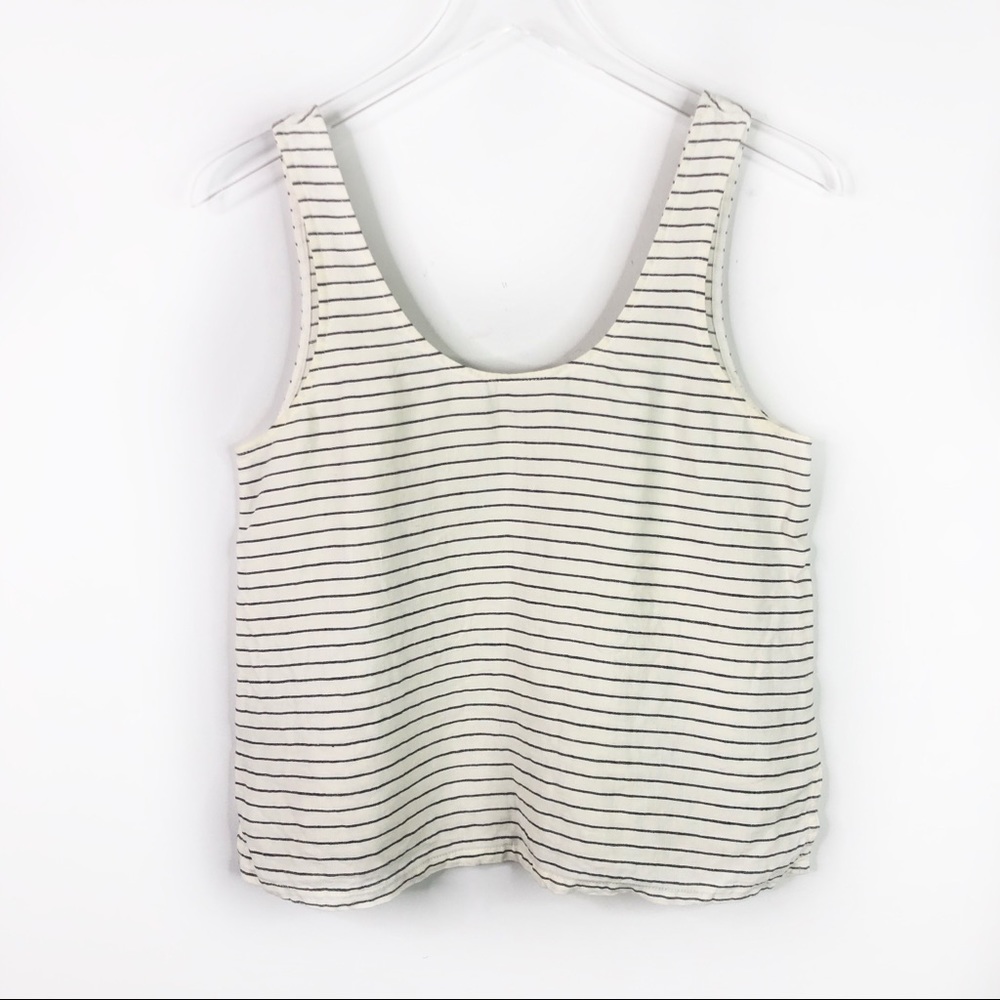 Madewell Linen Striped Tank Top White Gray Small - Picture 1 of 4